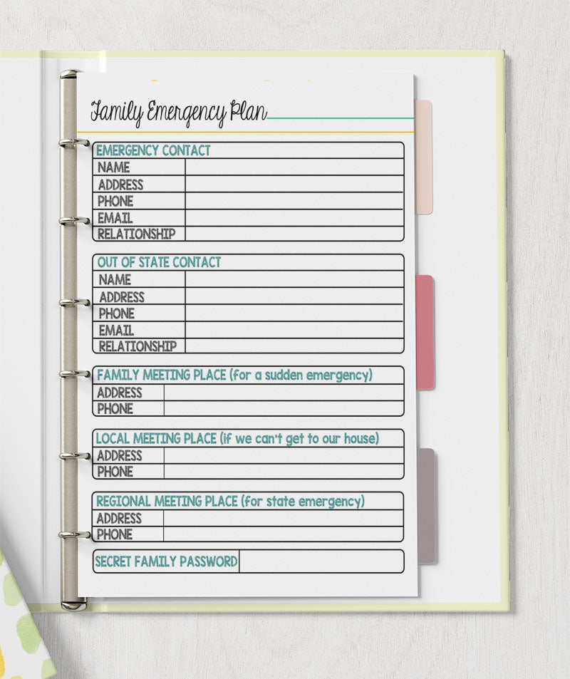 Family Emergency Planning Binder