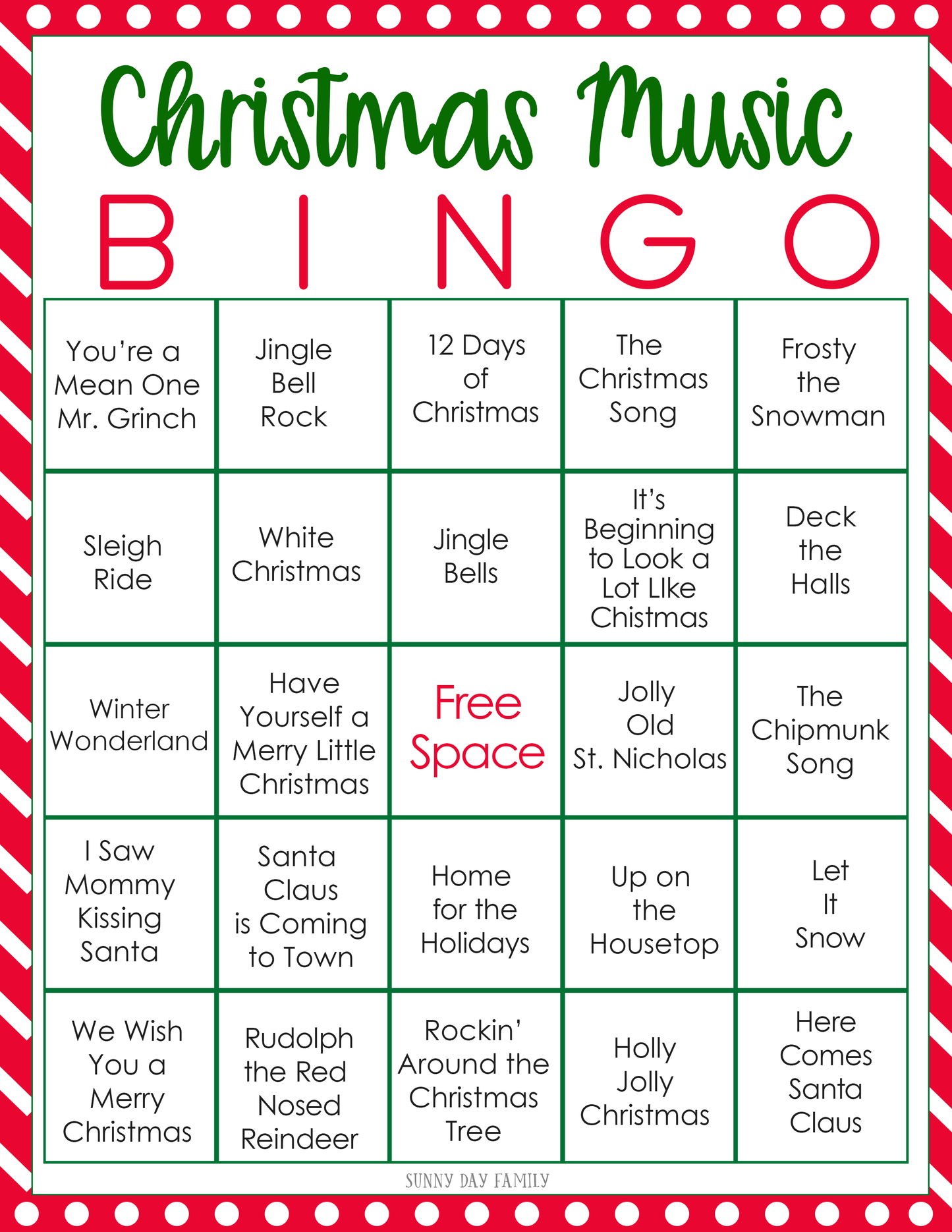 Christmas Music Bingo