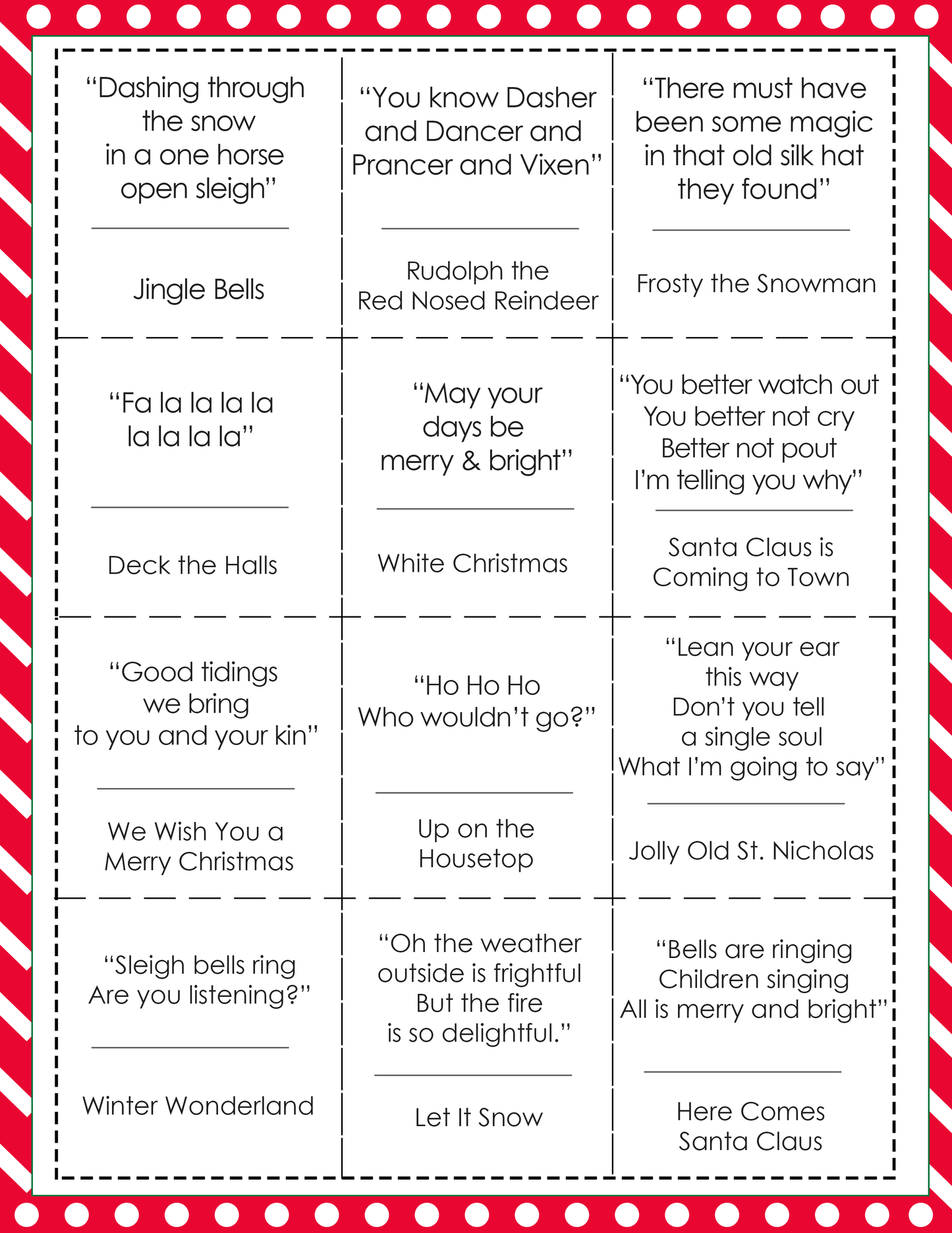 Christmas Music Bingo